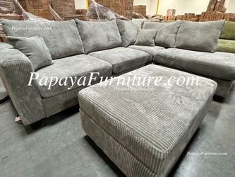 NEW Modern Fabric Sectional Sofa with Chaise Lounge Set and FREE STORAGE Ottoman Grey Ashley Style Discount BIG SALE Light Grey Gray White Beige Black