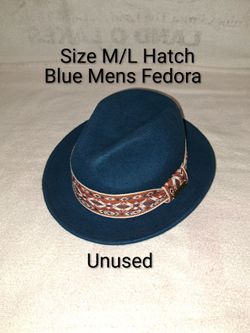 Size M/L Hatch Blue Mens Wool Fedora Hat In Excellent New Condition Unused