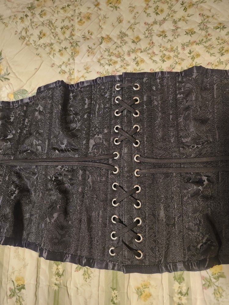 Corset Steel Boned  Black Filigree 