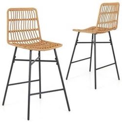 DKLGG Bar Stools Set of 2, 27'' Rattan Counter Height Bar Stools, Natural Hand-Woven Rattan Counter Stool Dining Chair Metal Legs, Wicker Kitchen Coun