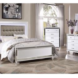 White Queen Bed Frame With LED Light 