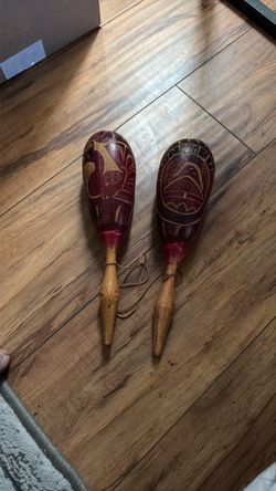 Hand-Carved Gourd Maracas Pair