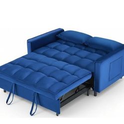 3 in 1 Convertible Sleeper Sofa Bed, Modern Velvet Loveseat Pull-Out Couch w/Pullout Bed, Small Love Seat Lounge Sofa w/Reclining Backrest,Toss Pillow