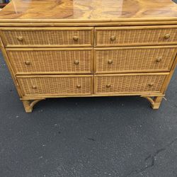 Whitecraft Vintage Mid Century Wicker Rattan 6 Drawer Dresser