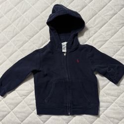 Kids Navy Blue Zipper Hoodie, Ralph Lauren