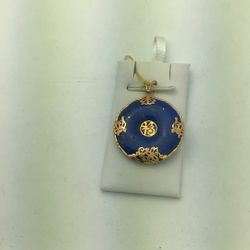 Vintage 14K Yellow Gold Lapis Lazuli Chinese Lucky Fortune Charm Pendant 💵  💳  💵  Cash and Card Accepted 