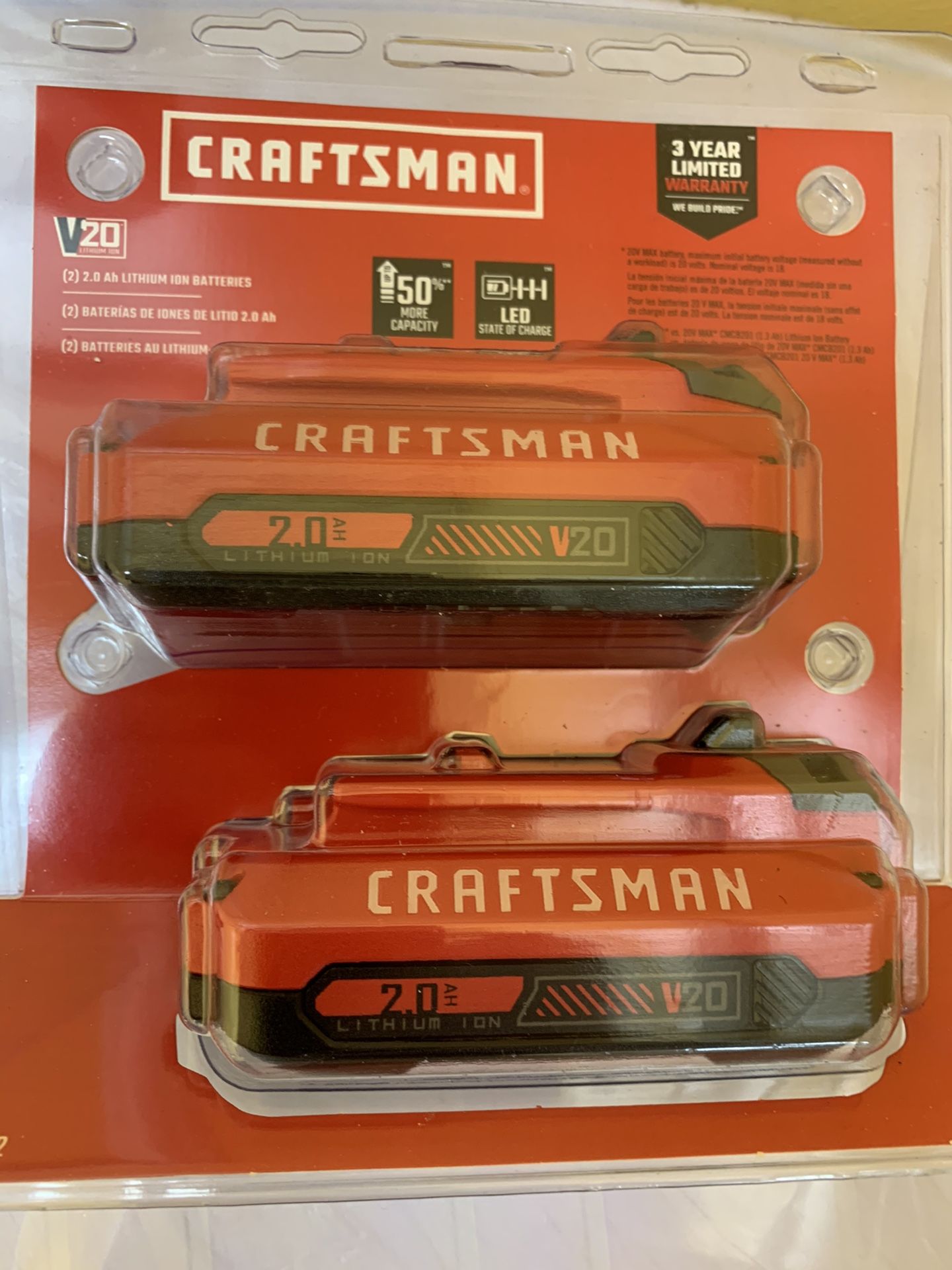 CRAFTSMAN V20 20-Volt Max 2-Pack 2 Amp-Hour Lithium Power Tool Battery