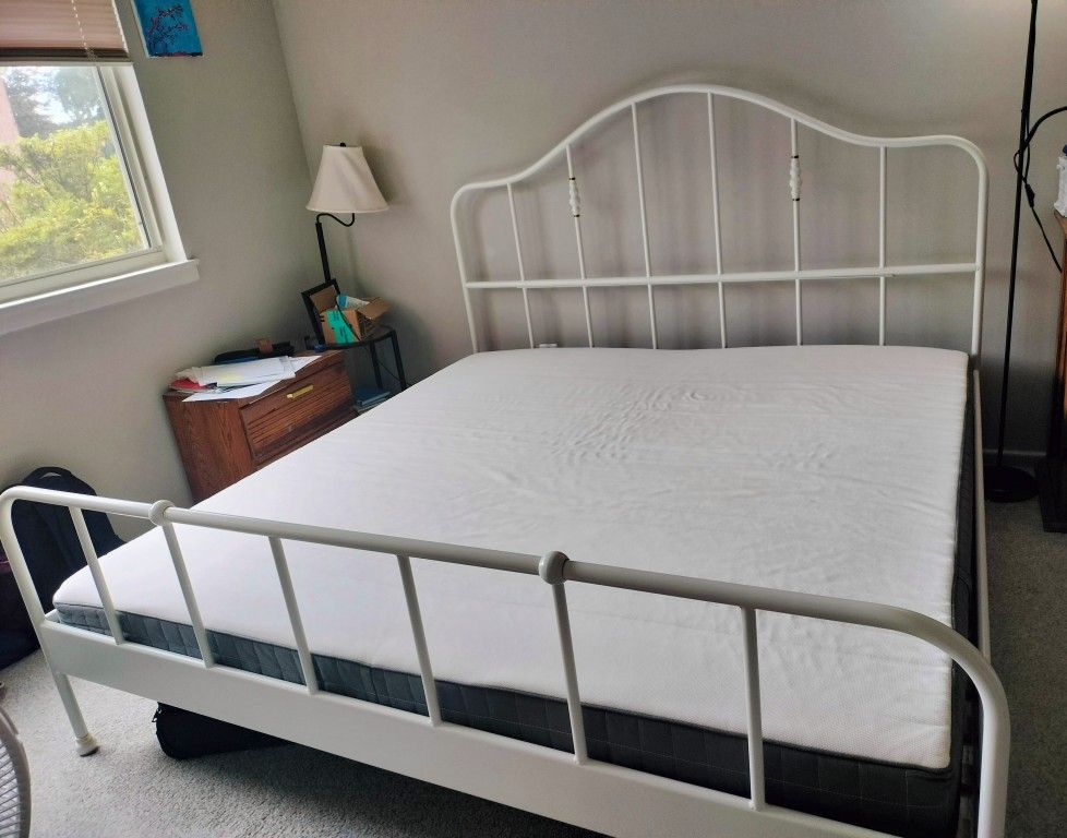Modern IKEA King Bed Frame with Firm Mattress β Excellent Condition, 2 Years Old β $160 (Rockville, MD)