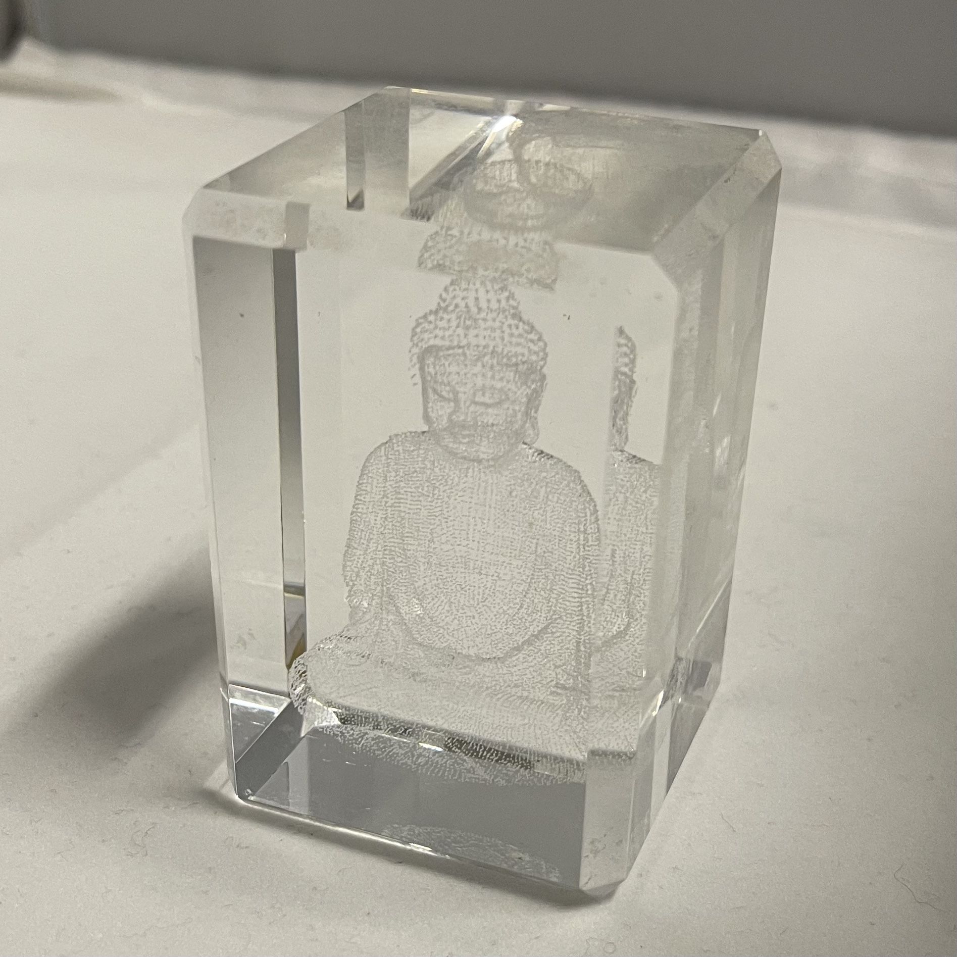 3D Crystal Glass Laser Etched Holographic Cube of Buddha