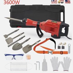 3600W Demolition Jack Hammer Electric Concrete Breaker 1800 BPM W/ 6 Chisels Kit