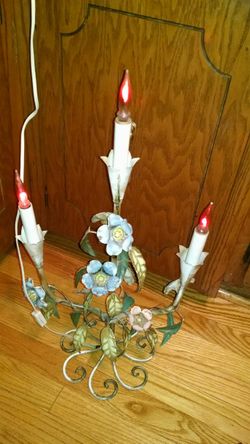 Vintage antique floral metal table lamp flower made in Italy