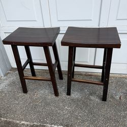 2pc Solid Wood Saddle-Seat Counter Height Bar Stools