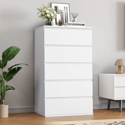 5 Drawer White Dresser, Modern Storage Cabinet for Bedroom, Vertical Chest of Drawers for Living Room