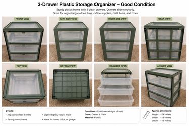 3-Drawer Plastic Storage Organizer Unit - Olive Green & Clear