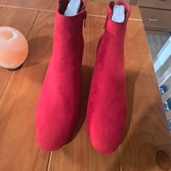 New Red Suede Boots Size 9