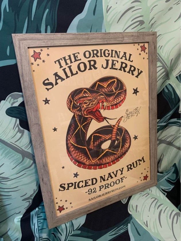 Sailor Jerry Traditional Tattoo Snake Artwork Framed Print 26" x 20"