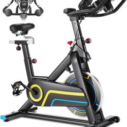 HIROLLOP Exercise Bike, Indoor Fitness Bike with App Heart Rate Monitor & LCD Monitor, Comfortable Seat Cushion, Heavy Flywheel Upgrade Version