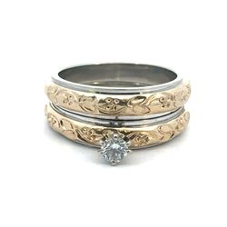 Woman’s Ladies 14k Two Toned White Yellow Gold Filigree Detail .15 CTW Diamond Wedding Set Engagement Ring And Wedding Band Size 6 GP3112781