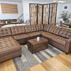 LH 👉$39 Down Payment 👉Baskove Genuine Leather 4 Piece U Shaped Sectional Couch With Chaise
