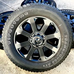 New 2026 Ram 2500 OEM Laramie Night Edition Black Wheels and Firestone AT2s 99% Tread 8x6.5