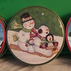 3 Round Christmas Tins