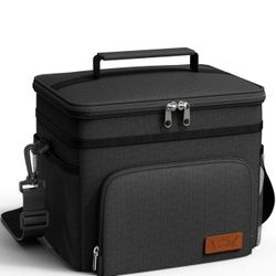 Insulated Lunch Box Cooler Lunch Bag [NEW], Medium, Black, 10.2"×6.9"×8.5" Leak-Proof, with 4 Pockets, Adjustable Strap, for Men & Women, Ideal for Wo