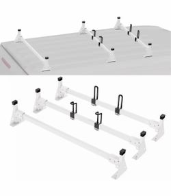 Trailer Ladder Rack, 54 in.3 Crossbars Ladder Roof Rack, Heavy-duty Steel Van Roof Ladder Rack, 800 lbs. Capacity Rack
