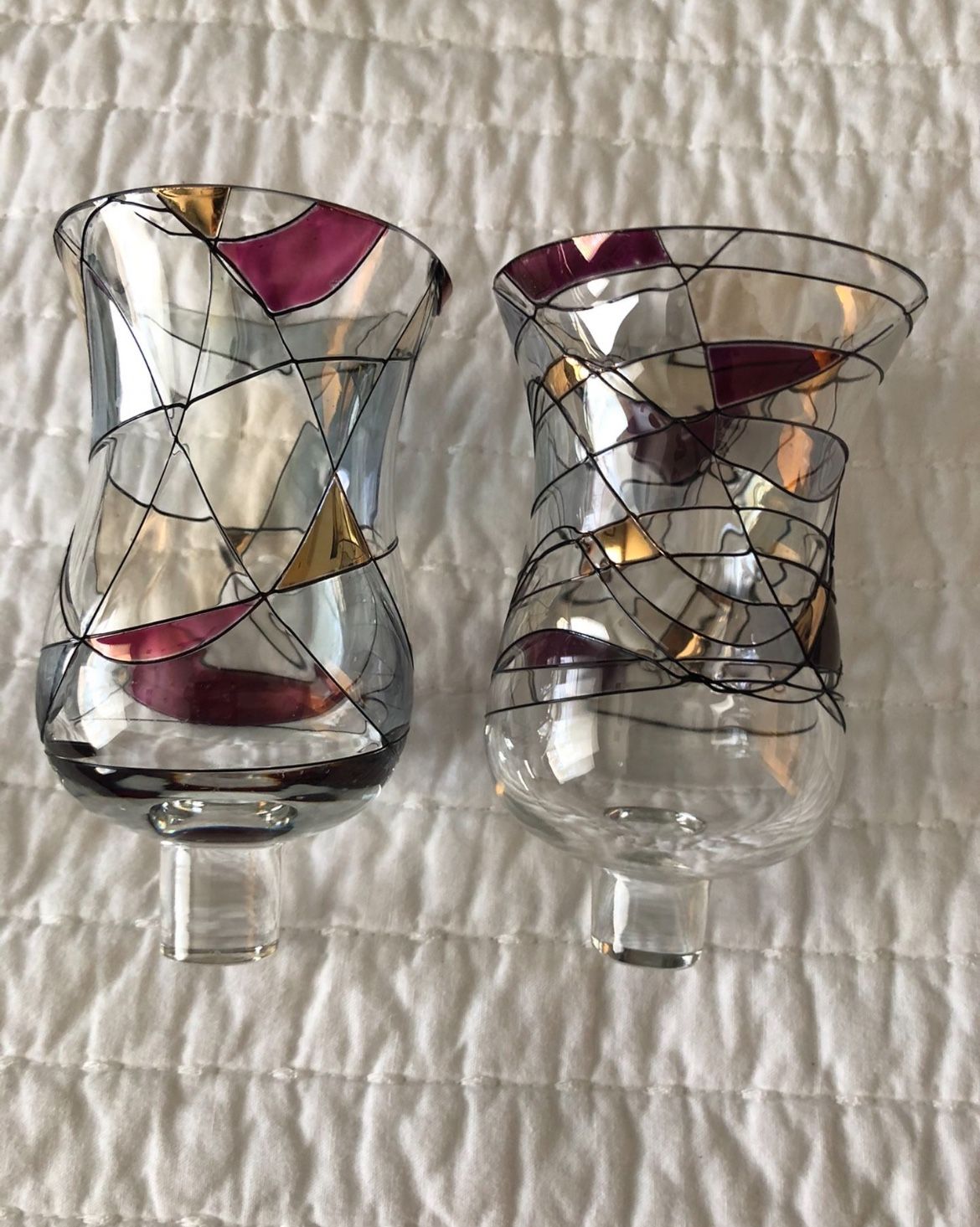 PARTYLITE MOSAIC PEGLITE STEMMED CANDLE HOLDERS RARE DISCONTINUED STAINED GLASS