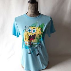 Nickelodeon SpongeBob SquarePants girls blue short sleeve graphic t-shirt size M (7-10)