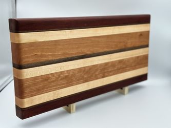 Handcrafted Hardwood Cutting Board – Cherry, Walnut, and Paduk Stripes