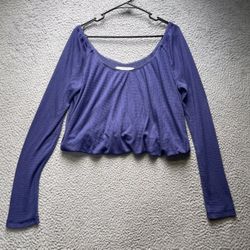 We The Free People Blouse Top Womens Large Purple Cropped Long Sleeve