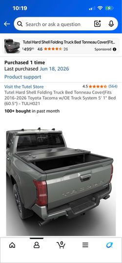 Tutel Hard Shell Folding Truck Bed Tonneau Cover|Fits 2016-2026 Toyota Tacoma w/OE Track System 5' 1" Bed (60.5") - TULH021