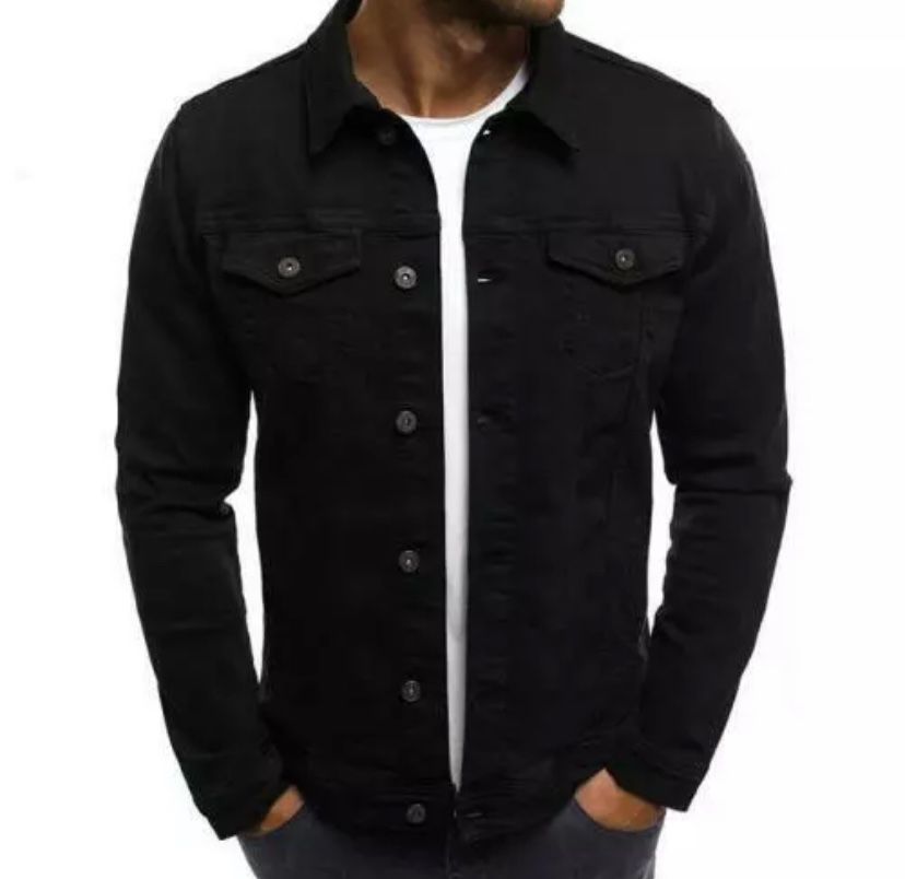 Men’s Premium Faded Denim 2XL Cotton Jean Button Up Black Jacket Casual Tops 4XL