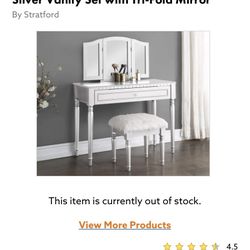 Silver Vanity Set with Tri-Fold Mirror 