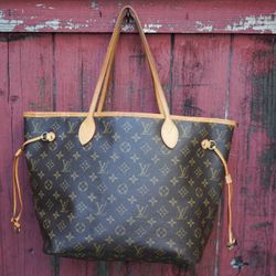 💯 Authentic Louis Vuitton Monogram Neverfull MM M40156 Ladies Tote Bag Brown x Beige