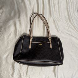 Coach Peyton Signature Brown Double Zip Top Handle Bag F24602 Carryall Purse