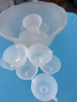 Frosted Glass Punch Bowl Set with Cups
