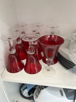 Set of 12 Red Hand-Blown Glass Goblets