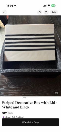 Striped Decorative Box with Lid - White and Black