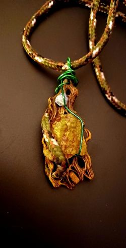 NEWLY DESIGNED ONE OF A KIND JEWELRY NATURAL HEART CREEDITE, GREEN CHALCOPYRITE, BARITE TIGER EYE