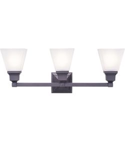 25.25 inch 3 Light Bronze Bathroom Vanity Light Fixture with Satin Glass Shade