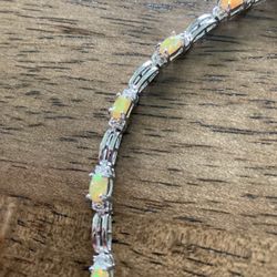 Sterling Silver Opal Tennis Bracelet 7”