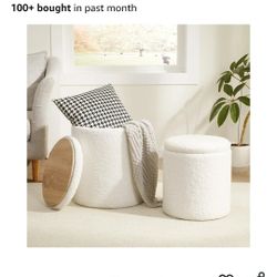 Boucle Round Ottoman with Storage Set of 2
