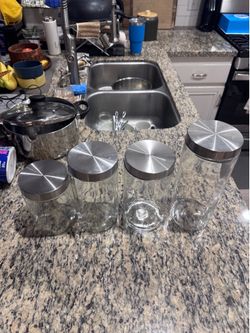 4-Piece Glass Pantry Canister Set w/ Stainless Lids – 4, 6 & 8 Cup