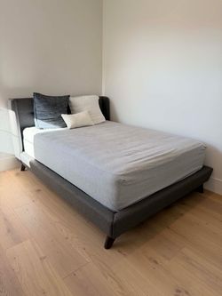 Queen Size Dark Gray Upholstered Platform Bed Frame