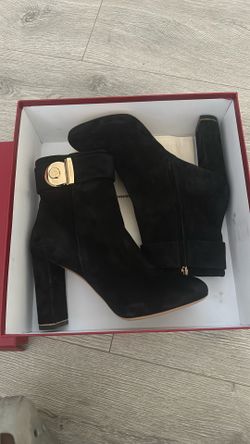 Salvatore Ferragamo Black Suede Heeled Ankle Boots Size 9 B