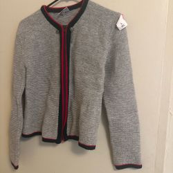 Gray Knit Zip-Up Cardigan Size L/XL