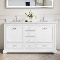 60 Inch Solid Wood Bathroom Vanity with cUPC Undermount Basin with 4 Doors and 6 Drawers