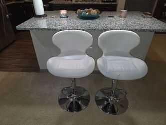 Set of 2 Adjustable White & Chrome Barstools
