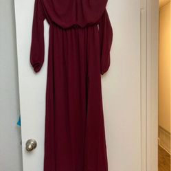 Burgundy Off Shoulder Long Dress